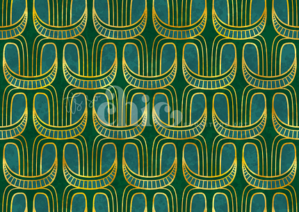 The Decoupage Paper | Craft Paper | African Tribal Decoupage | A1/A2/A3, available from It’s So Chic Furniture Art, showcases an intricate Art Deco-inspired pattern. With curved golden lines and shapes against a deep teal background, the repeating design exudes symmetry and elegance through its stylized, fan-like elements and rich, contrasting colors.