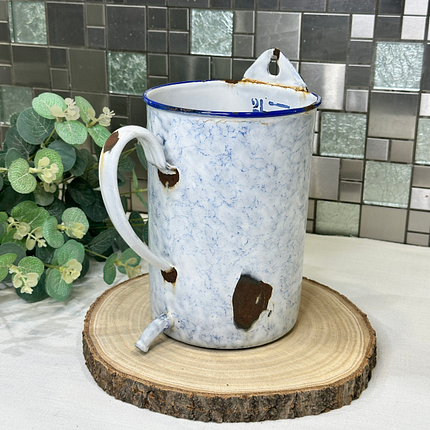 Vintage French Enamel Irrigation Jug - Planter, Vase, or Storage