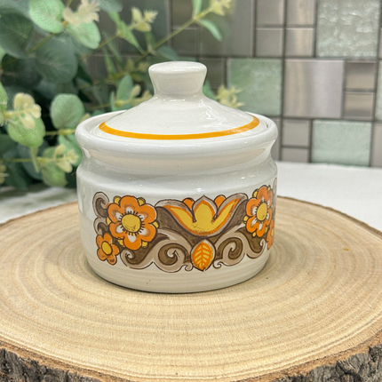 Myott Seville Sugar Bowl - Vintage Ironstone, Brown & Yellow Floral