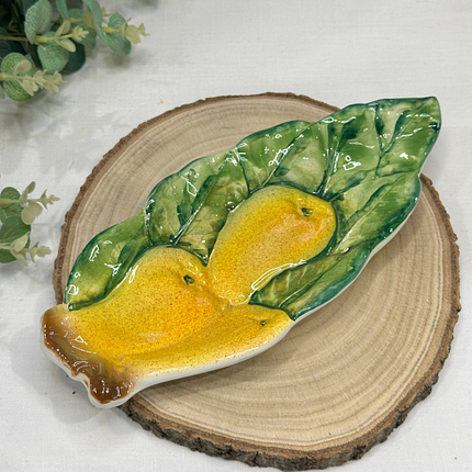 Vintage Italian Majolica Pear Dish - Hand-Painted Ceramic Serving Dish