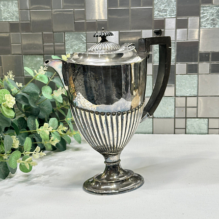 Vintage Silver Plated Coffee Pot - Ribbed, Bakelite Handle, Art Deco Style