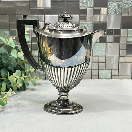 Vintage Silver Plated Coffee Pot - Ribbed, Bakelite Handle, Art Deco Style