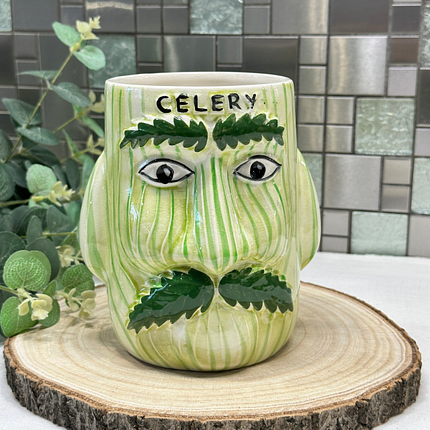 Vintage Price Kensington Celery Pot - Ceramic Face Jar, Retro Kitchen Decor