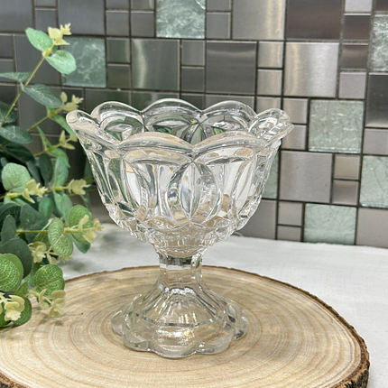 Vintage Pressed Glass Sugar Bowl - Scalloped Rim, Pedestal Dish