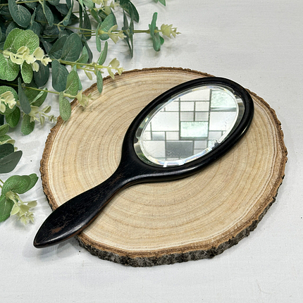 Antique Ebony Hand Mirror Oval Bevelled Glass 1920s/30s Vintage