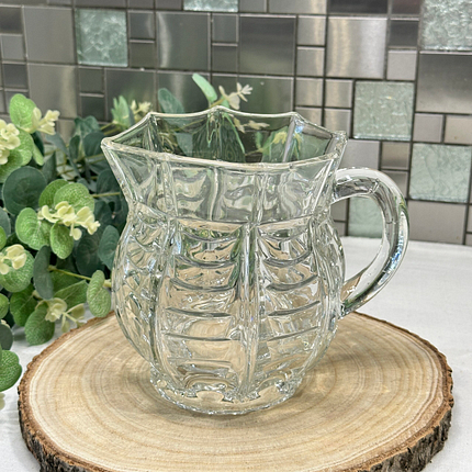 Vintage Pressed Glass Juice Pitcher 1990s Octagon Pleated Design