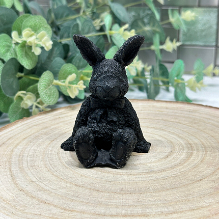 Vintage Coal Bunny Rabbit Figurine Miniature Hand Carved Crafty with Coal