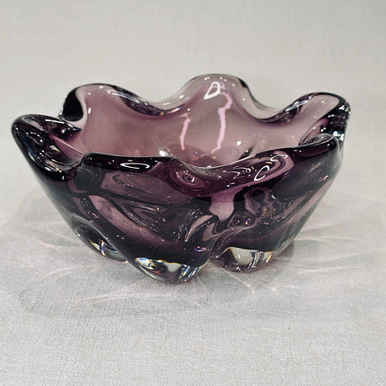 Vintage Afors Sweden Lila Glass Bowl Ashtray 1989 Signed Sommerso Purple Art Glass