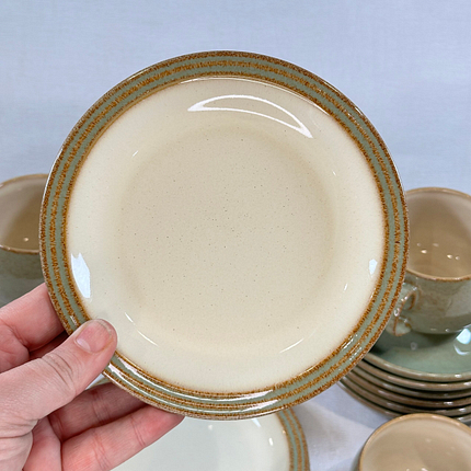 Denby Camelot Cups Saucers Side Plates Stoneware 1980s Green Cream