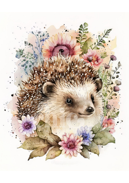 Using the Decoupage Paper from It’s So Chic Furniture Art, you can create a whimsical and charming scene featuring a watercolor painting of a hedgehog centrally positioned among a vibrant array of flowers and leaves. The delicate colors enhance the natural beauty of the flora and fauna, making it perfect for furniture art or any other craft project. Available in sizes A1, A2, and A3.