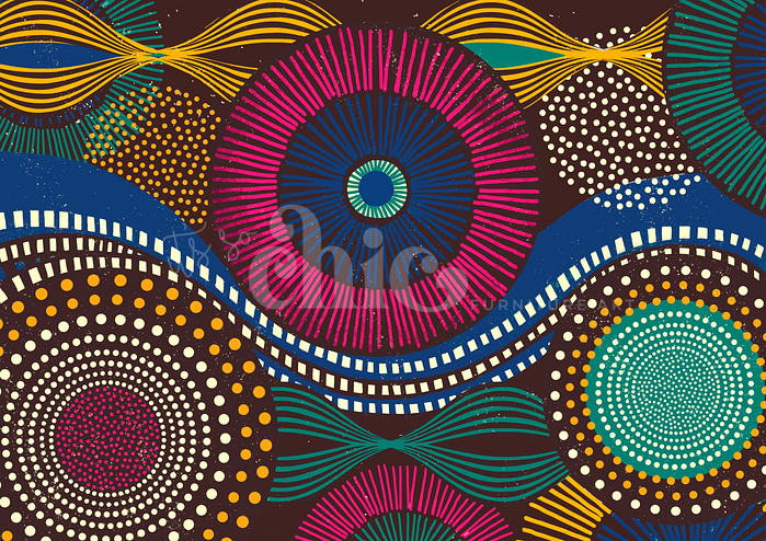 Discover the captivating beauty of our Decoupage Paper, available in A1, A2, and A3 sizes. This lively African Tribal design features circular patterns in shades of pink, blue, yellow, and green. Each circle is enhanced with radiating lines and dots, while wavy lines and various curved elements evoke a dynamic sense of movement against a dark background. Perfect for chic furniture art projects!