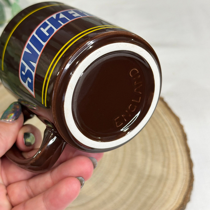 Vintage Snickers Chocolate Bar Mug - Brown with Yellow Stripes