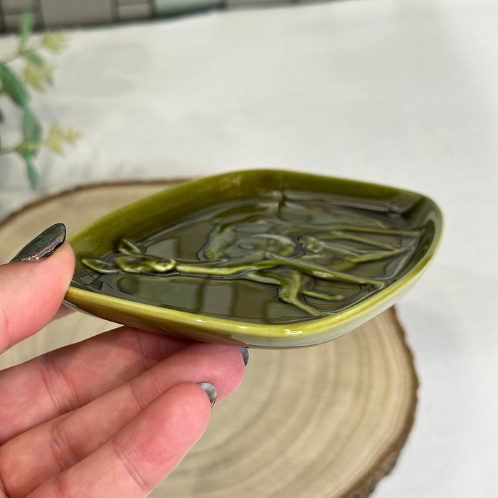 Vintage Poole Pottery Deer Trinket Dish - Olive Green