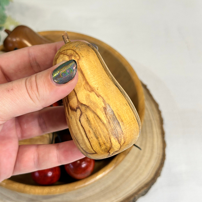 Vintage Hand-Carved Wooden Fruit Bowl with Wood Turned Decorative Fruit