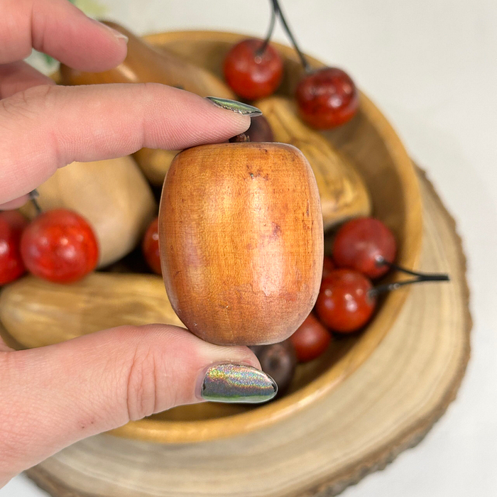 Vintage Hand-Carved Wooden Fruit Bowl with Wood Turned Decorative Fruit