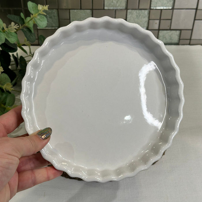 Vintage French Fluted Flan Dish - White Porcelain Quiche Tart Dish