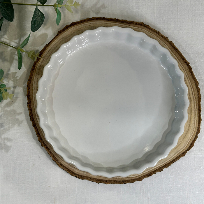 Vintage French Fluted Flan Dish - White Porcelain Quiche Tart Dish