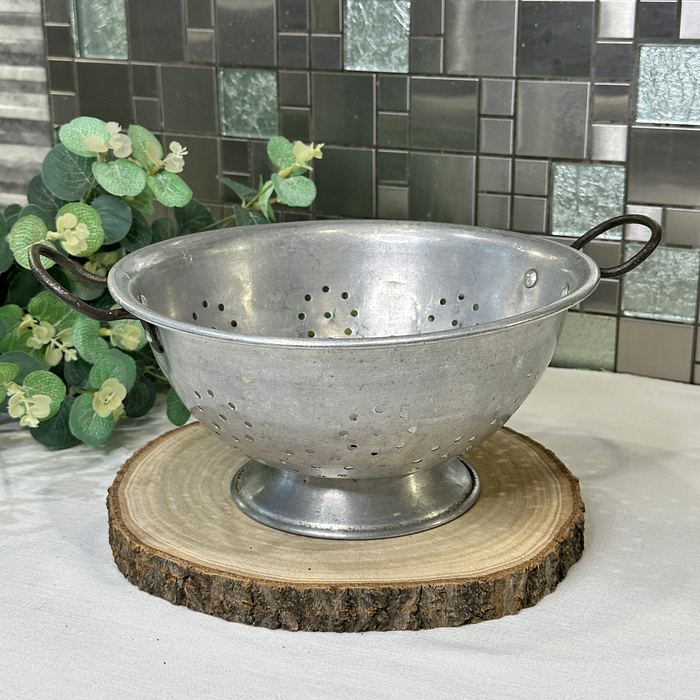 Vintage Aluminium Colander with Riveted Handles - 1960s Kitchenware