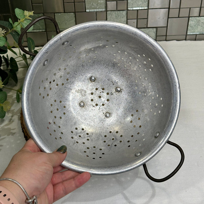 Vintage Aluminium Colander with Riveted Handles - 1960s Kitchenware