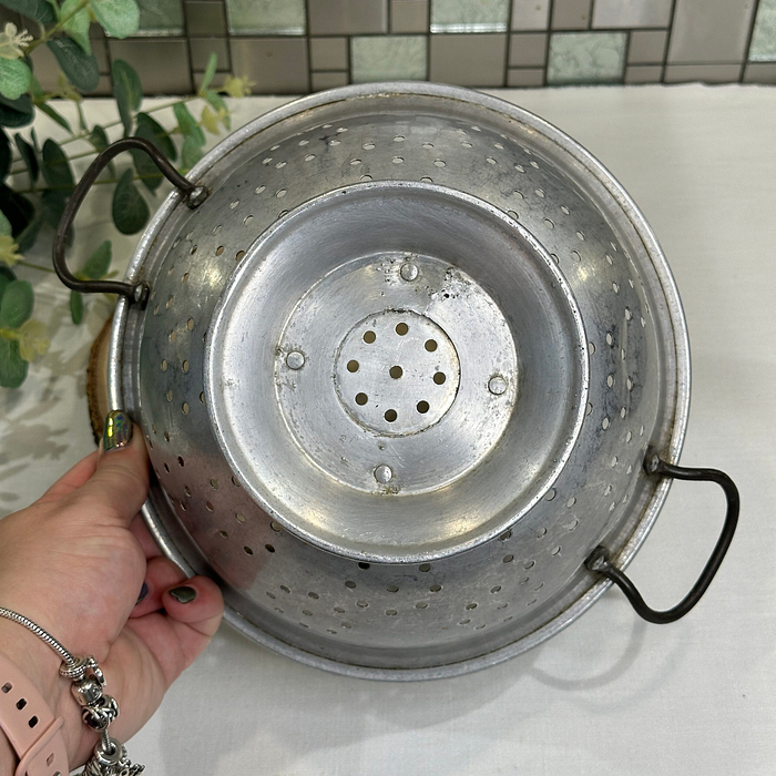 Vintage Aluminium Colander with Riveted Handles - 1960s Kitchenware