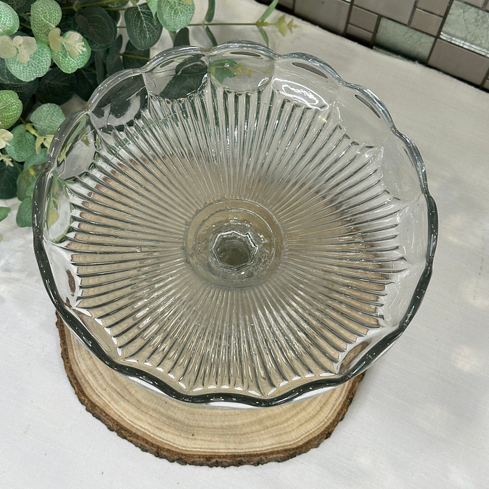 Vintage Glass Cake Stand - Pedestal Dessert Stand with Scalloped Edge