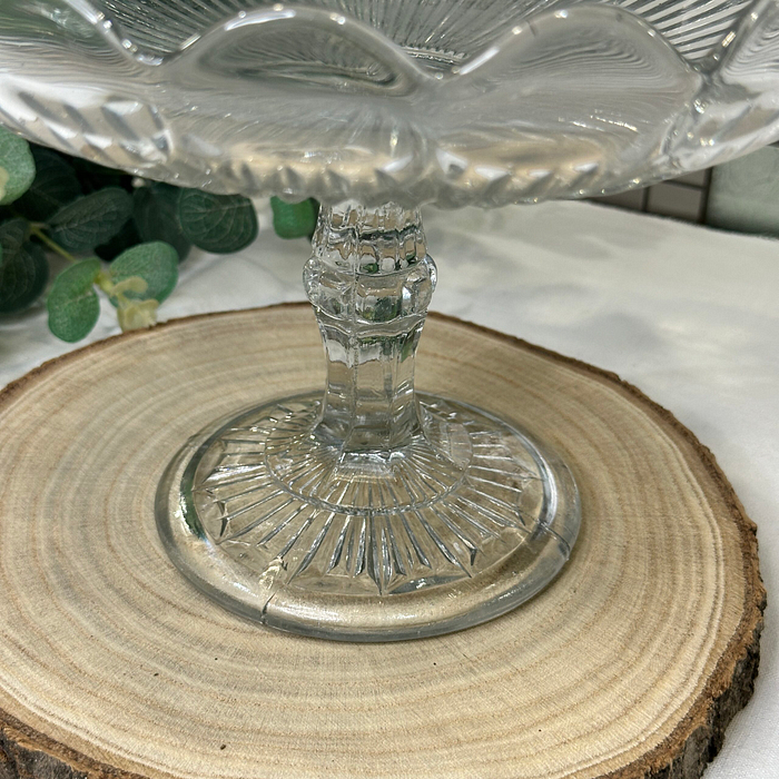 Vintage Glass Cake Stand - Pedestal Dessert Stand with Scalloped Edge