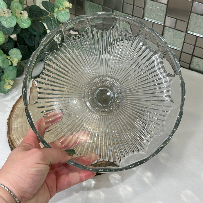 Vintage Glass Cake Stand - Pedestal Dessert Stand with Scalloped Edge