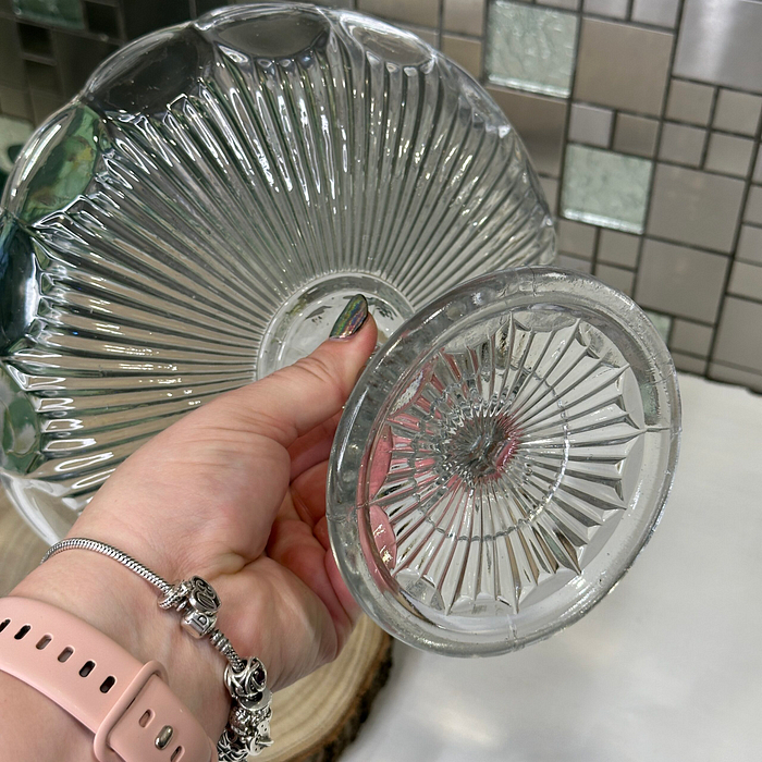 Vintage Glass Cake Stand - Pedestal Dessert Stand with Scalloped Edge