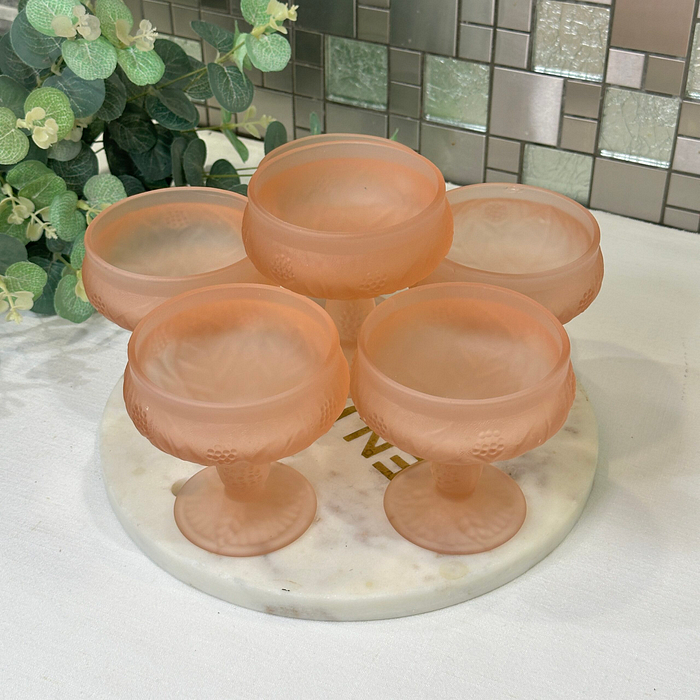 Vintage Pink Frosted Depression Glass Dessert Bowls c1920s - Set of 6