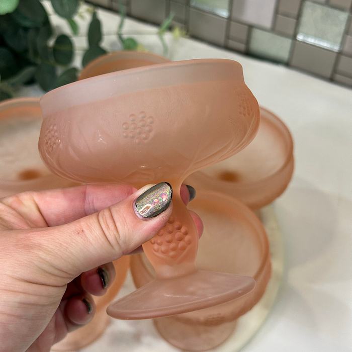 Vintage Pink Frosted Depression Glass Dessert Bowls c1920s - Set of 6