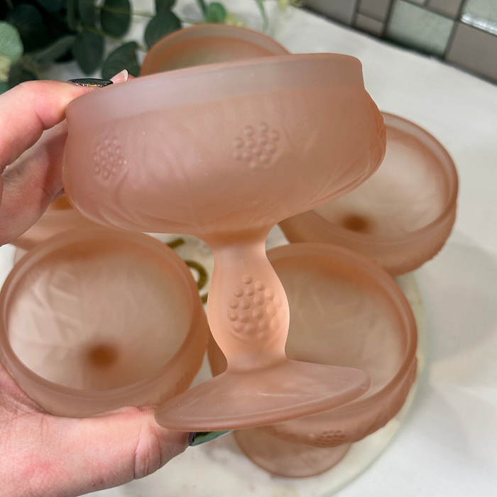 Vintage Pink Frosted Depression Glass Dessert Bowls c1920s - Set of 6