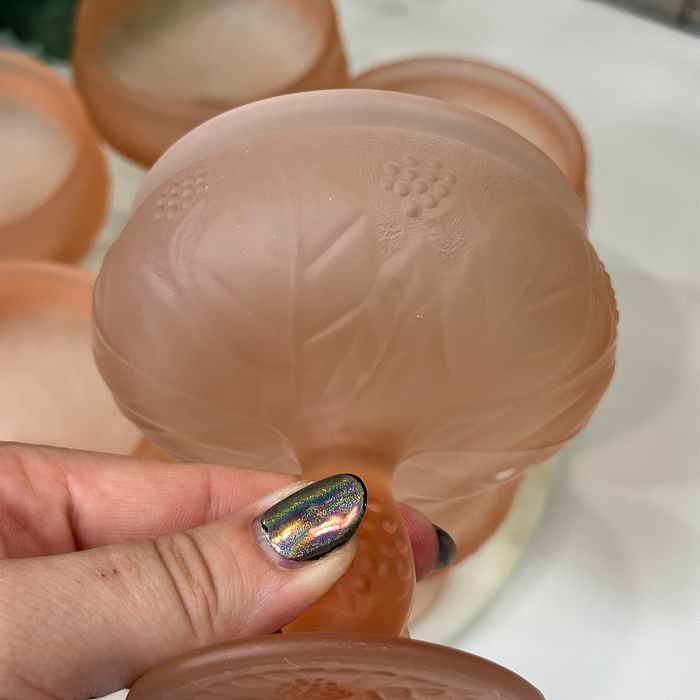 Vintage Pink Frosted Depression Glass Dessert Bowls c1920s - Set of 6