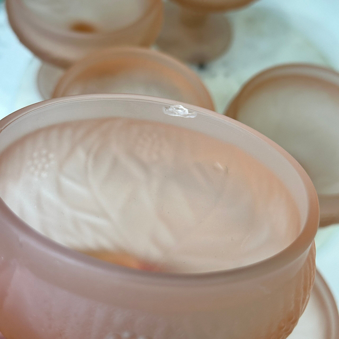 Vintage Pink Frosted Depression Glass Dessert Bowls c1920s - Set of 6