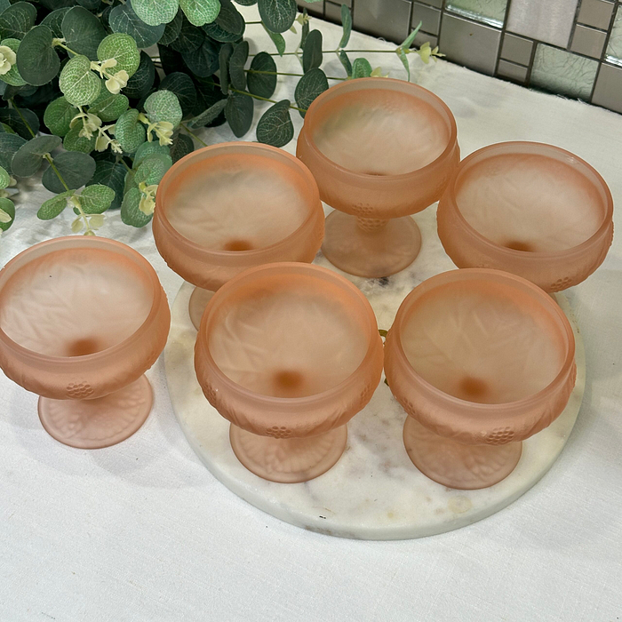 Vintage Pink Frosted Depression Glass Dessert Bowls c1920s - Set of 6