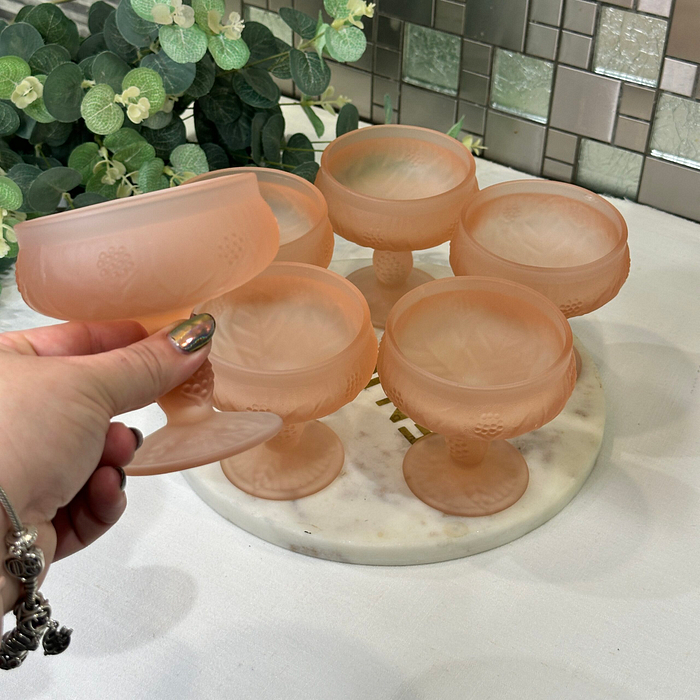 Vintage Pink Frosted Depression Glass Dessert Bowls c1920s - Set of 6