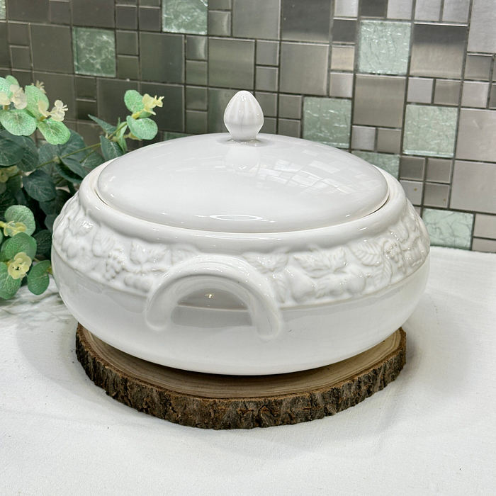 Vintage Marks & Spencer Lidded Tureen - White with Fruit Embossing