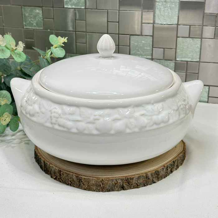 Vintage Marks & Spencer Lidded Tureen - White with Fruit Embossing