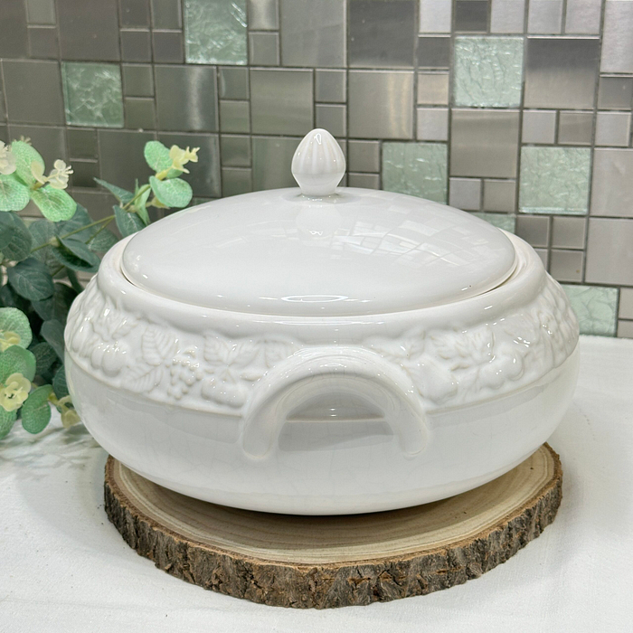 Vintage Marks & Spencer Lidded Tureen - White with Fruit Embossing