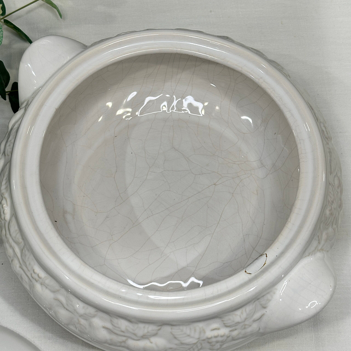 Vintage Marks & Spencer Lidded Tureen - White with Fruit Embossing