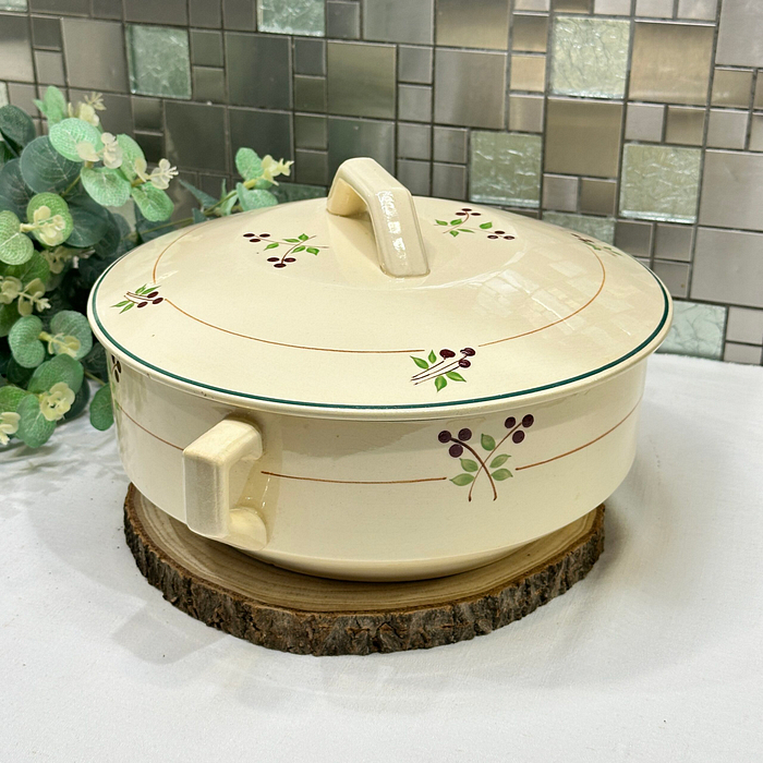 Vintage Moulin des Loups Tureen - French Faience Serving Dish with Cherries