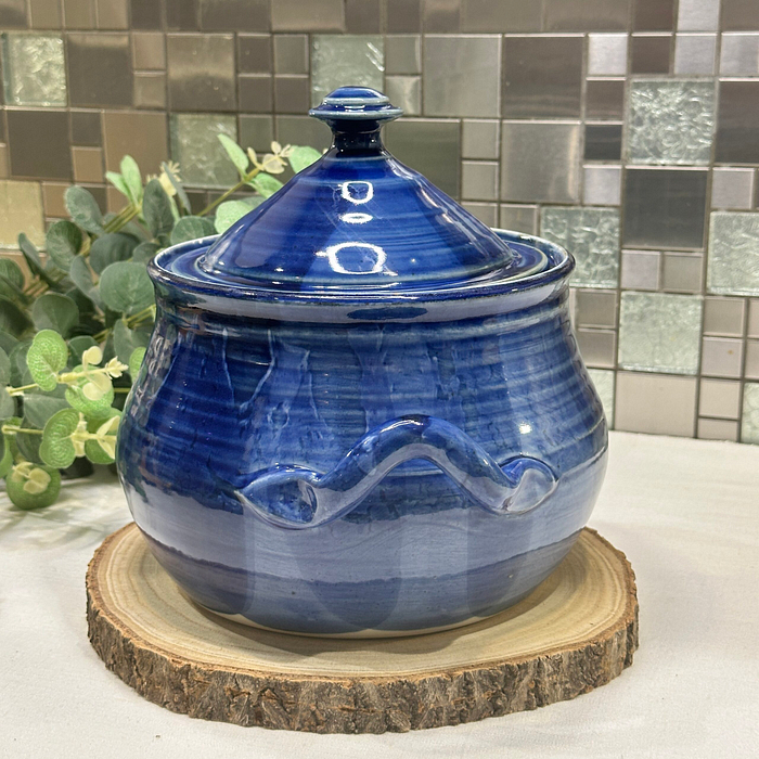 Vintage French Artisan Pottery Tureen - Cobalt Blue Glaze