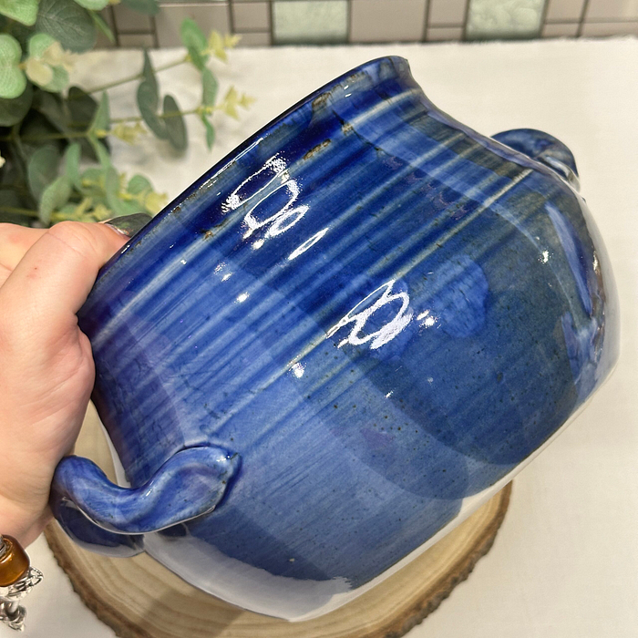 Vintage French Artisan Pottery Tureen - Cobalt Blue Glaze