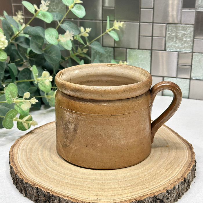 Antique French Confit Pot - Brown Glazed Stoneware, Rustic Kitchen Decor