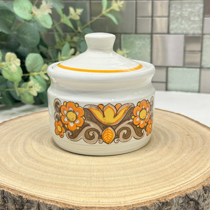 Myott Seville Sugar Bowl - Vintage Ironstone, Brown & Yellow Floral