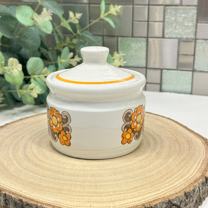 Myott Seville Sugar Bowl - Vintage Ironstone, Brown & Yellow Floral