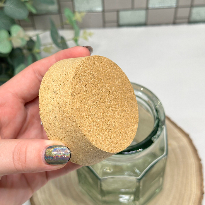 Vintage Green Glass Storage Jar with Cork Lid - Octagonal