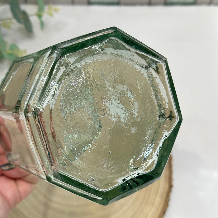 Vintage Green Glass Storage Jar with Cork Lid - Octagonal