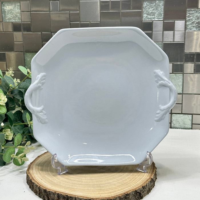 Vintage Hexagonal Serving Platter with Handles - White Porcelain