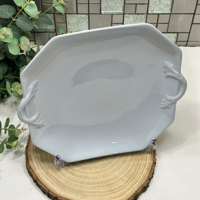 Vintage Hexagonal Serving Platter with Handles - White Porcelain