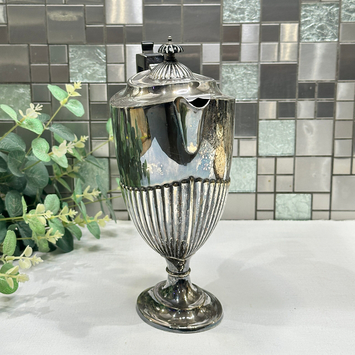 Vintage Silver Plated Coffee Pot - Ribbed, Bakelite Handle, Art Deco Style